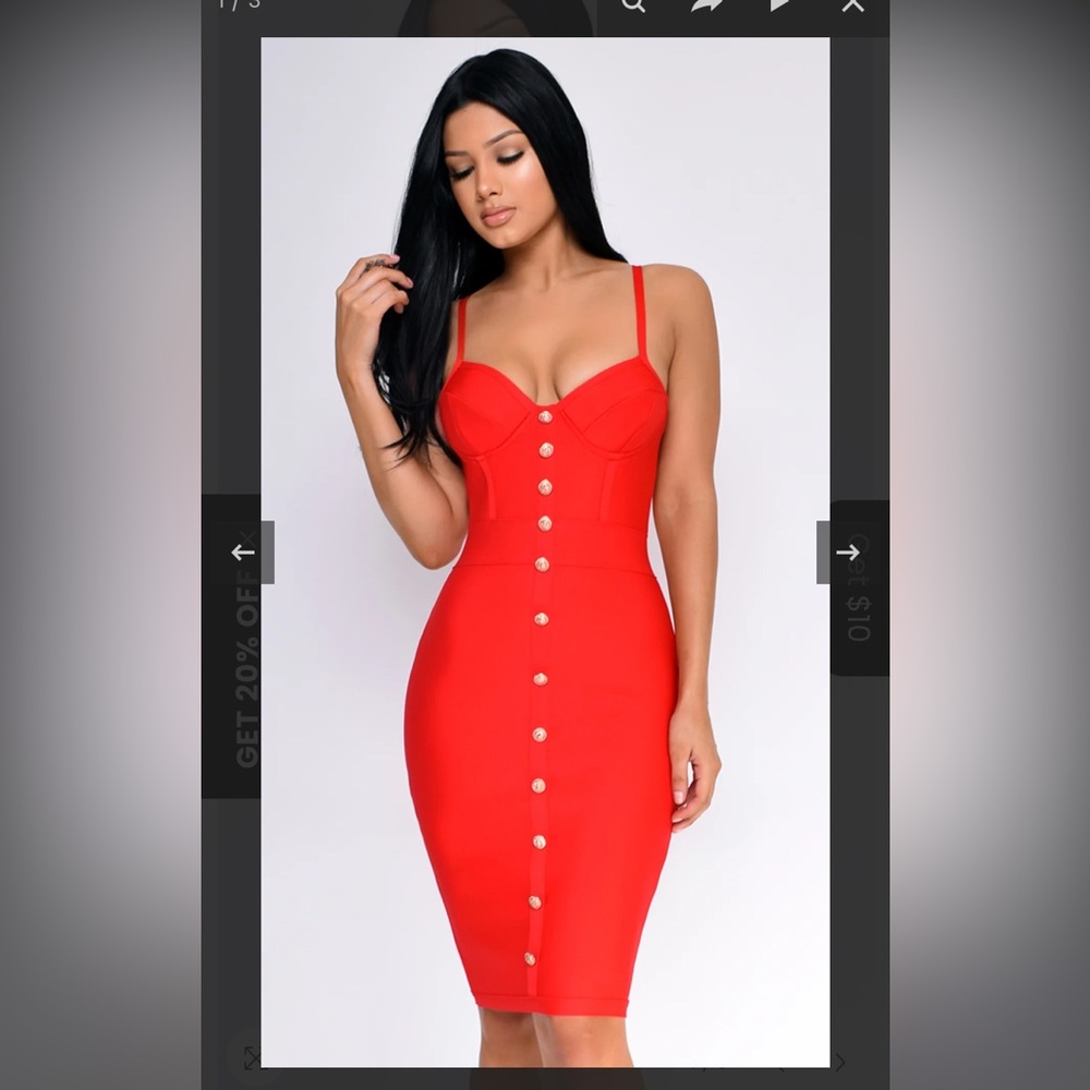 Emprada Gold Button Bandage Dress - Red Sz S - New with Tags!